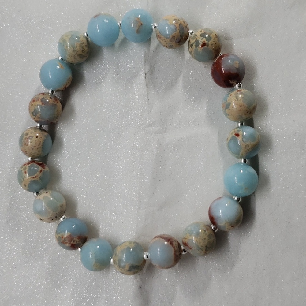 Sky Blue Jasper 925 Bead Stretch Bracelet
